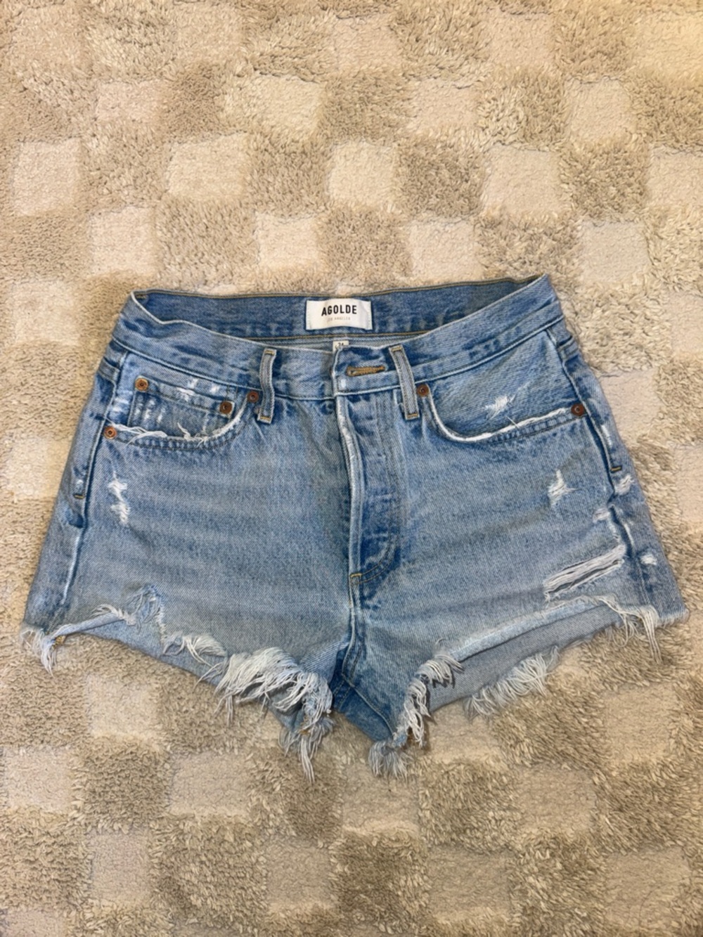 Agolde Parker Vintage | Light Blue Distressed High-Rise Denim Shorts | Size 24